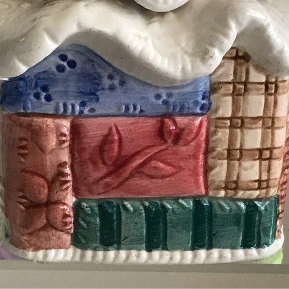 Fitz & Floyd 1992 Patchwork Quilted Teddy Bear With A Christmas Hat Trinket Box - Picture 8 of 16